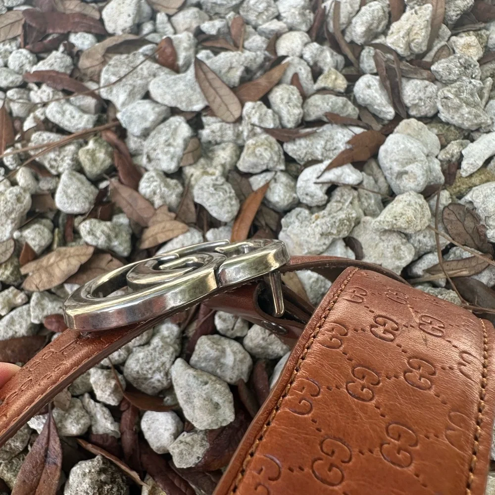 GG Gucci Emblematic Marmont Brown Leather Belt Silver Buckle L - Picture 5 of 15